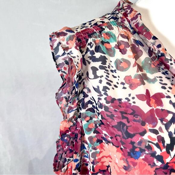 Colorful abstract floral print tie neck button down blouse top size 3X - Picture 3 of 6